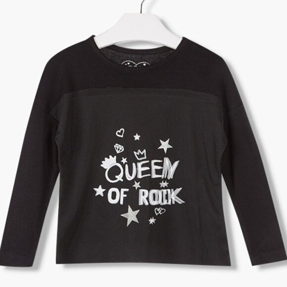 LOSAN BLACK T-SHIRT WITH FRONT PRINT  AND TROUSERS SIZE 7 - Picture 2 of 3